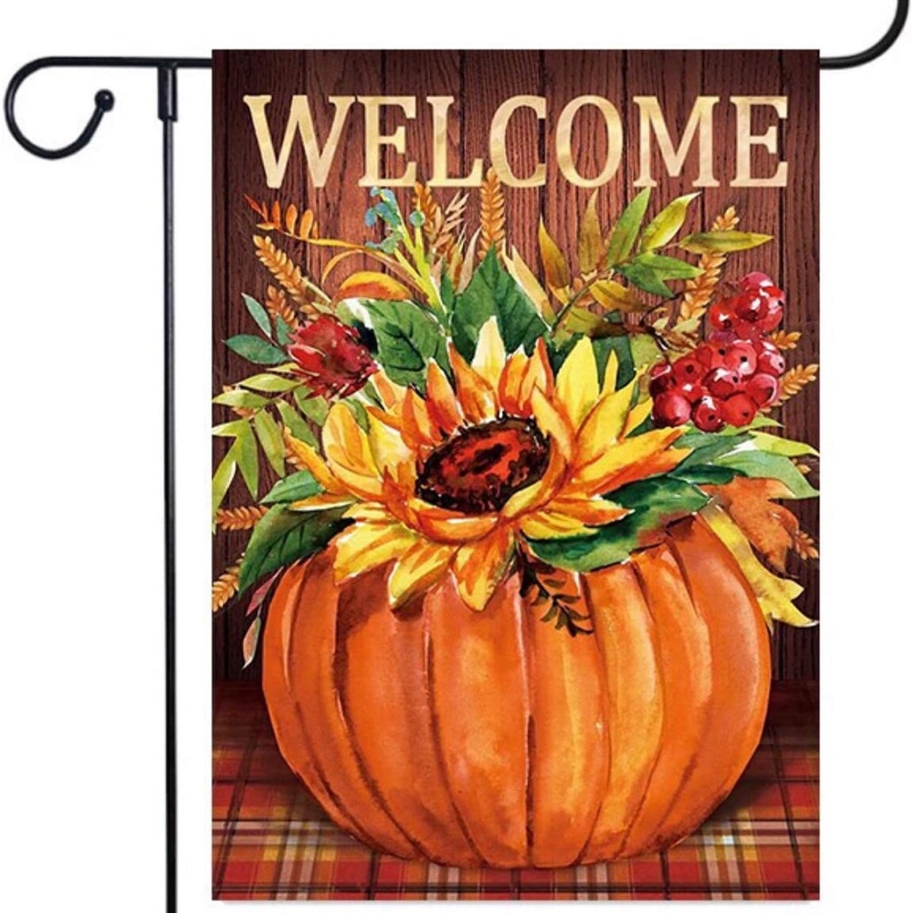 Seasonal Fall Garden Flag Welcome Pumpkin Outdoor Decor Double Sided  12x18''